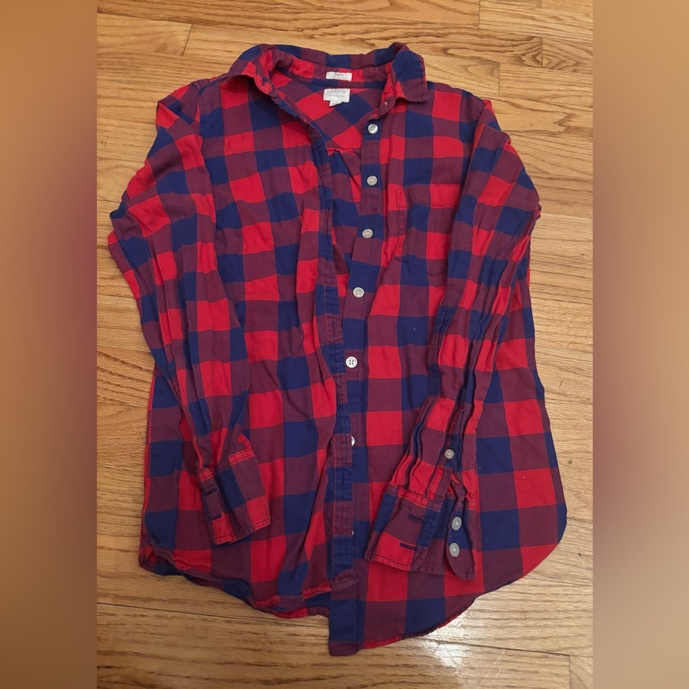 J. Crew Women’s Boyfit Red and Blue Checkered Button Down Shirt